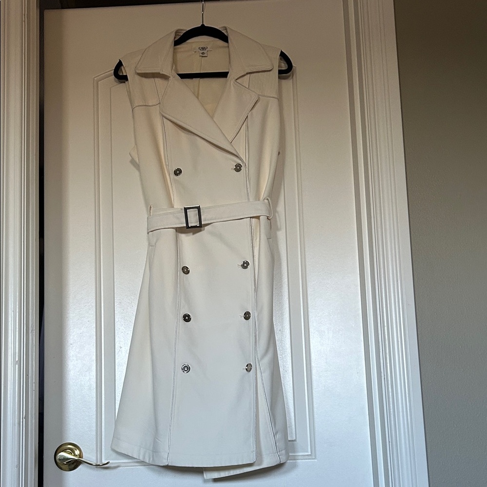 White Cream Trench double breasted Fully Lined Coat Dress 18W  CATO